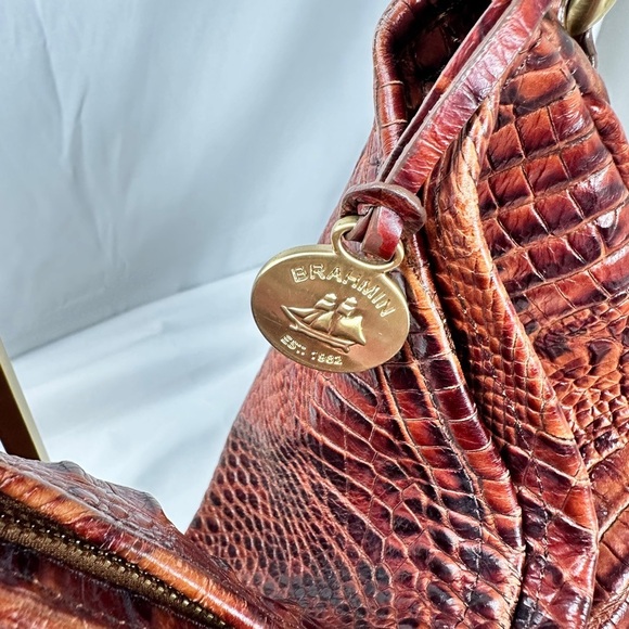 Brahmin Authentic Croc Lauren Pecan Leather Shoulder Bag w/Tassel/Hand Tag - Picture 7 of 13